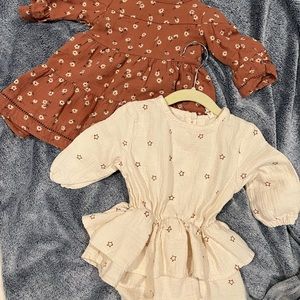 Quincy Mae size 12-18 bell sleeve dress, and 18-24 stars romper